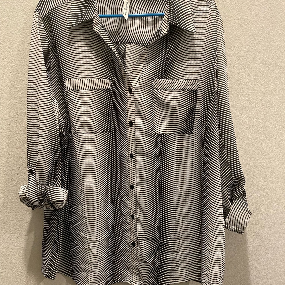 Black and White Striped Button-Up Shirt